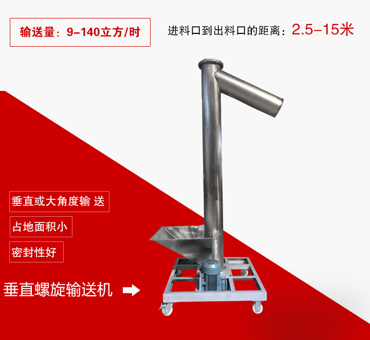 垂直螺旋輸送機(jī)用于垂直或大傾角輸送物料，輸送高度可達(dá)15米